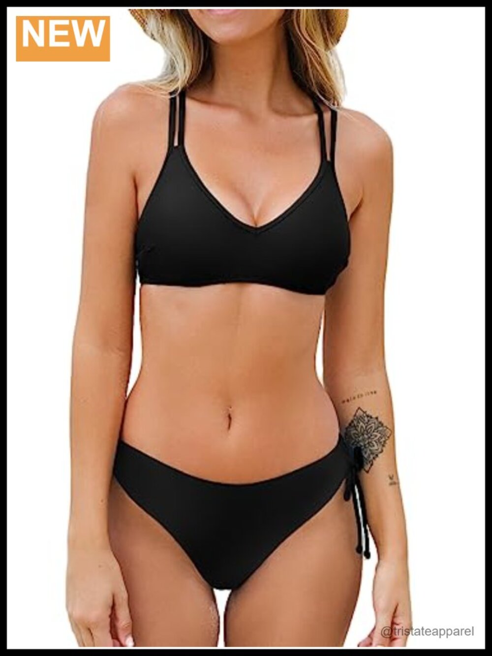 Two Piece Bikini Set Double Straps V Neck Crisscross Back Swimsuit